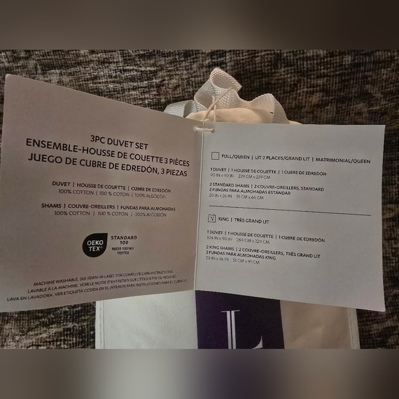 Lush Decor Hampton Embroidered Edge Cotton 3 Piece Duvet Cover Set King B&W - Picture 8 of 11